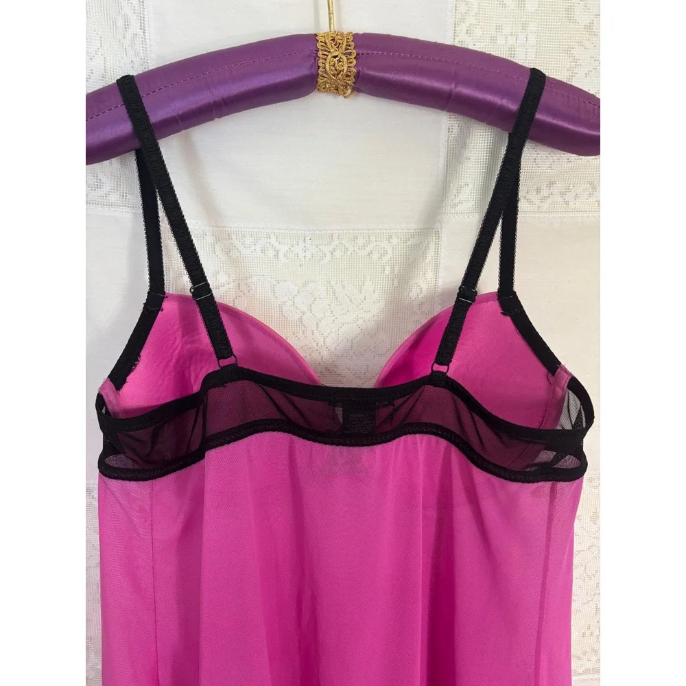 Y2K Pink+Black+Purple‎ Floral Embroidered Coquette Sheer Mesh Chemise Size XL